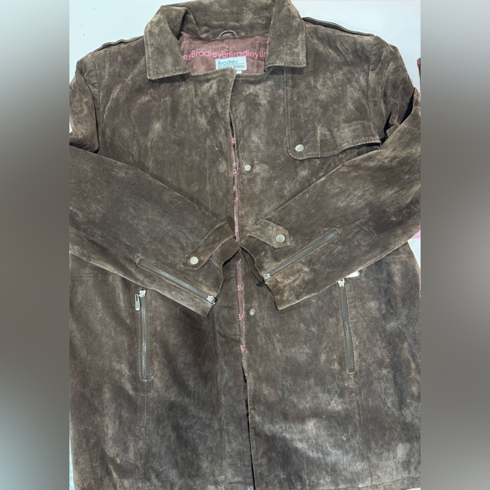 Bradley Bayou Leather Trench Coat Brown Belted Moto Jacket Womens 2X - Picture 6 of 9